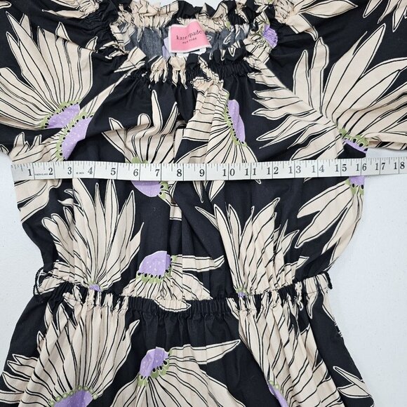 Kate Spade Falling Flower Dress Womens Small Black Cream Bloomcore Beachy Cotton - Picture 9 of 12